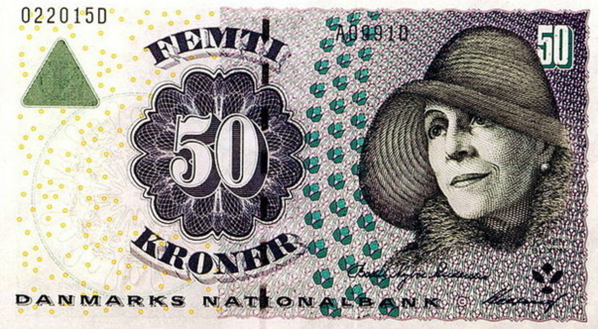På 50-krone-sedler fra 1997 til 2009 så man forfatteren Karen Blixens flotte portræt.