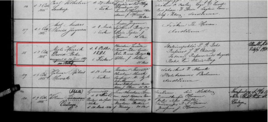 Dåbsattest for Niels Bohr fra 1885. Billede: det danske Nationalarkiv
