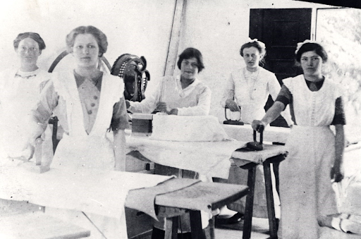 Jenny Marie Nielson, far right, in the ironing room at Herregården Rørbæk