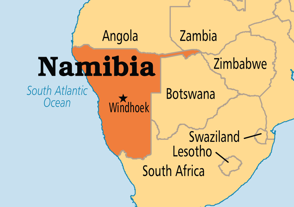 Kort over Namibia (klik for at forstørre).