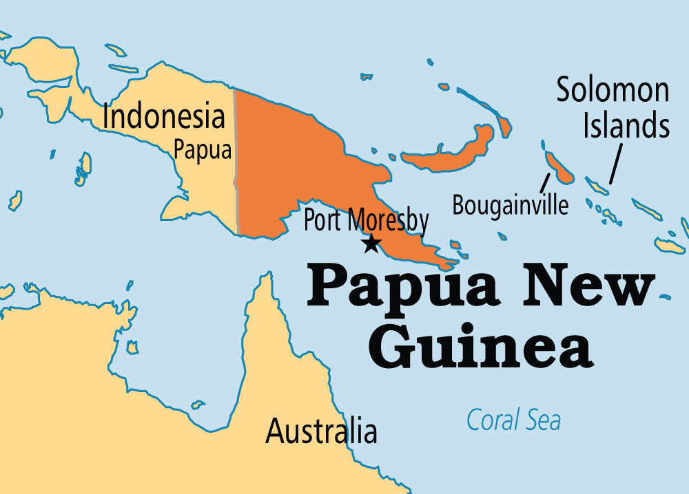 Kort over Papua Ny Guinea (klik for at forstørre).