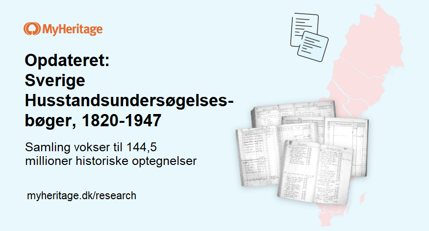 MyHeritage opdaterer samlingen Sverige Husstandsundersøgelsesbøger, 1840-1947 